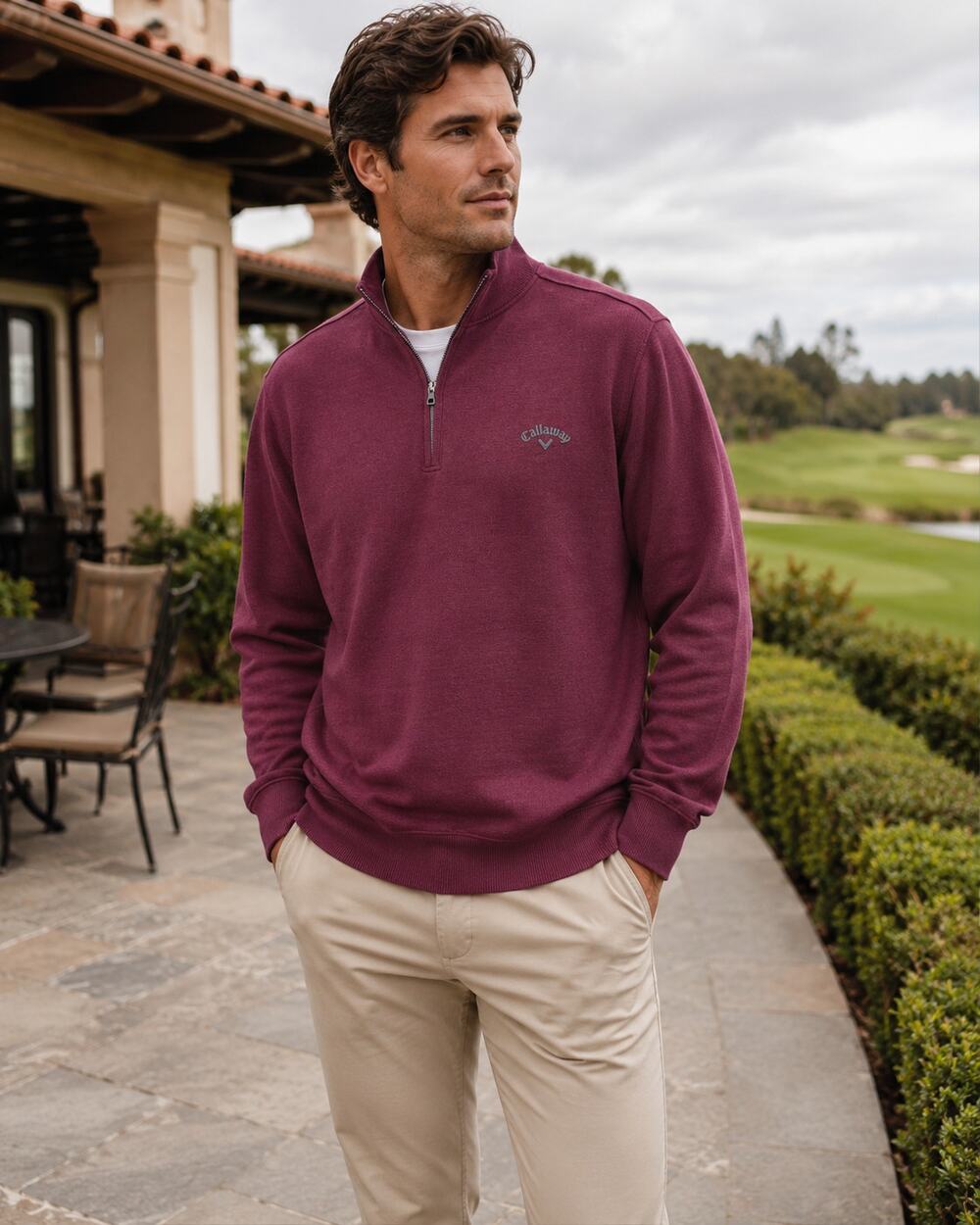 Callaway Mens Large Burgundy 1/4 Zip Golf Sweater Pullover Logo